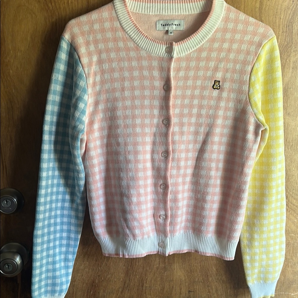 Teddy Fresh Pastel Checkered Sweater Womens Size M NWOT